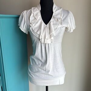 Y2K‎ Maurices Women’s Cream Puff Sleeve Ruffled Blouse Size S
